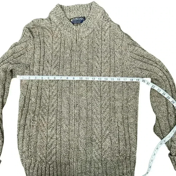 Puritan Men's Cable Knit Sweater Tan Size Medium Great Condition - Picture 8 of 9